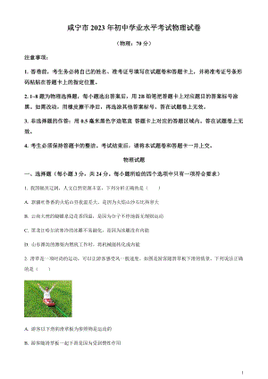 2023年湖北省黃岡市孝感市咸寧市中考理綜物理試題（原卷版）.docx