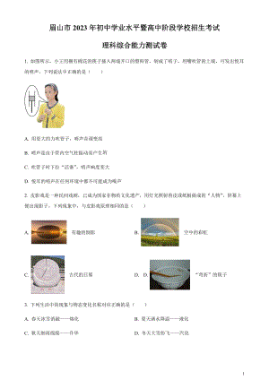 2023年四川省眉山市中考理綜物理試題（原卷版）.docx