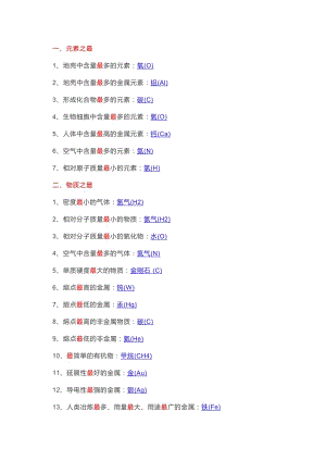初中復習專題：化學6大類47條常考“之最”匯總.docx