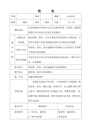 人教版二年級下冊音樂編創山谷回音-教案設計（劉老師公開課）.doc