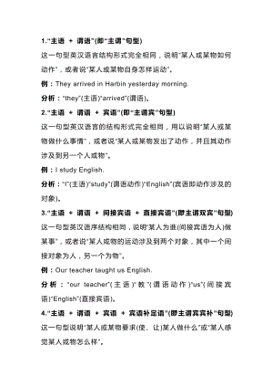 初一英語(yǔ)上冊(cè)：5種基本句型內(nèi)容.docx
