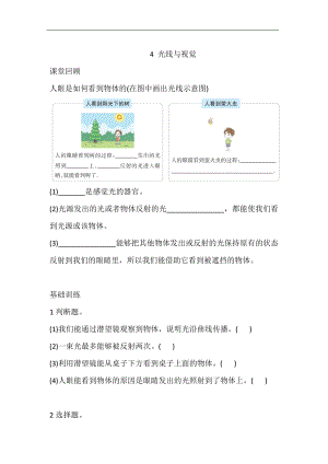 大象版五年級下冊科學(xué)1.4 光線與視覺練習(xí)（含答案）.doc