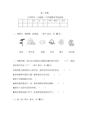 大象版一年級(jí)科學(xué)下冊(cè)期末試卷（無答案）.docx