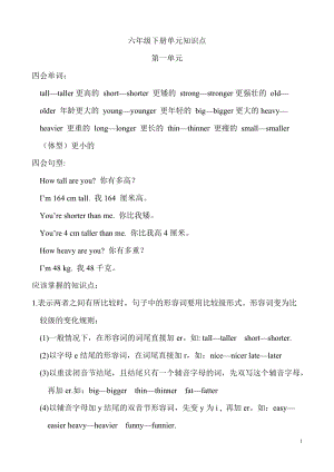 人教版(PEP)六年級下冊英語Unit1單元知識梳理（1）.doc