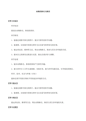 冀人版三年級下冊科學(xué)08：動(dòng)物的換毛與換羽-導(dǎo)學(xué)案（無答案）.docx
