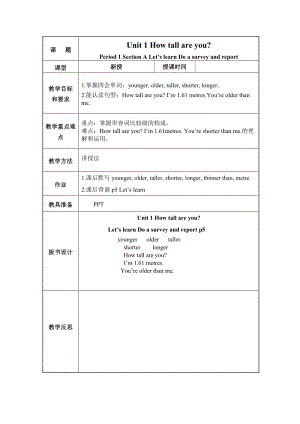 人教版pep六年級下冊英語Unit1(全)1_教案.doc