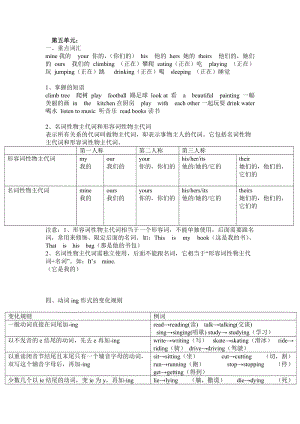 人教版pep五年級下冊英語Unit 5單元知識梳理.doc