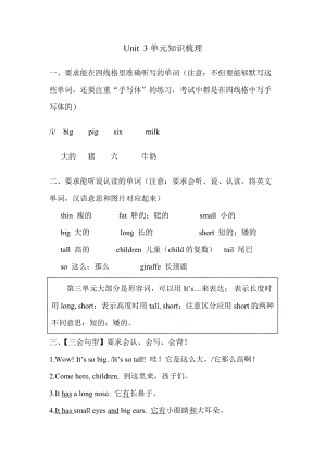 人教版pep三年級下冊英語Unit3單元知識梳理（2）.doc
