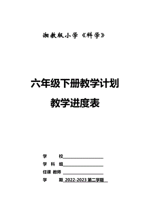 湘科版（2017）六年級下冊科學教學計劃及教學進度表.docx