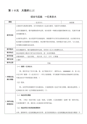 人教版四年級(jí)上冊(cè)數(shù)學(xué)1.綜合與實(shí)踐一億有多大-教案.docx