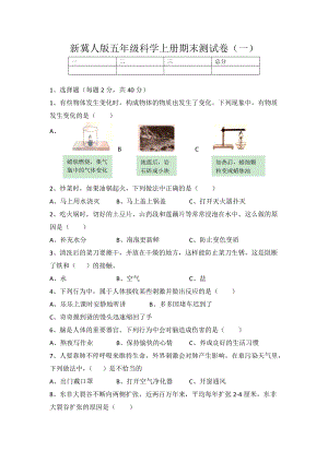 新冀人版 五年級科學上冊 期末測試卷（一）（含答案）.docx