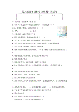 冀人版 五年級上冊科學期中測試卷（含答案）.docx