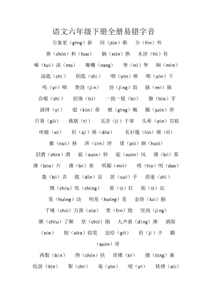 部編版六年級下冊語文全冊易錯字音.docx