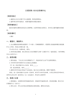 人教部編版二年級下冊語文（教案與教學(xué)反思）口語交際長大以后做什么.docx