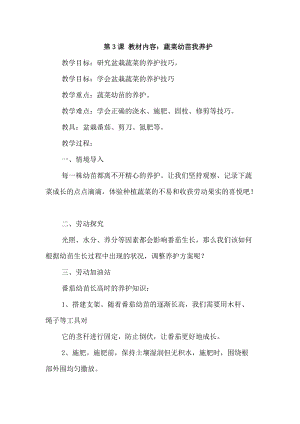 浙教版四年級(jí)下冊(cè)勞動(dòng)2.3蔬菜幼苗我養(yǎng)護(hù)教案.docx