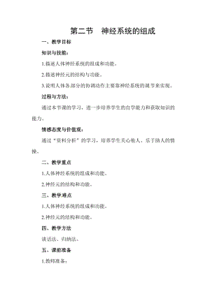 人教版七下生物6.2神經系統的組成_教案.doc