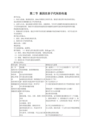 人教版八下生物7.2.2基因在親子代間的傳遞_教案.doc