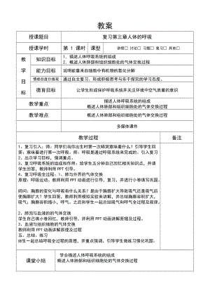 人教版七下生物4.3.2《發生在肺內的氣體交換》教案（陶老師公開課資料）.docx