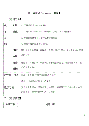青島版九上信息技術第1課初識Photoshop【教案】.docx