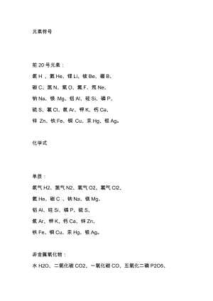 初中化學元素符號和化學式匯總.docx