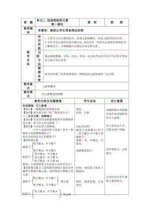科普仁愛版九上化學單元2 組成物質的元素-教案-周老師獲獎公開課.doc