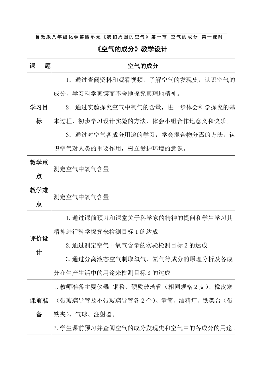 魯教版九上化學第一節空氣的成分獲獎課件ppt+教案-馮老師部級公開課.rar