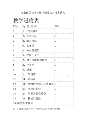 海燕出版社五年級下冊勞動與技術(shù)教案（全冊共23頁）.docx