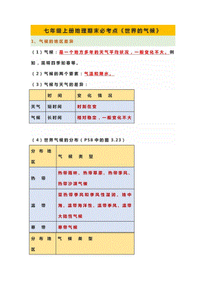 初中七年級上冊地理期末必考點世界的氣候.docx
