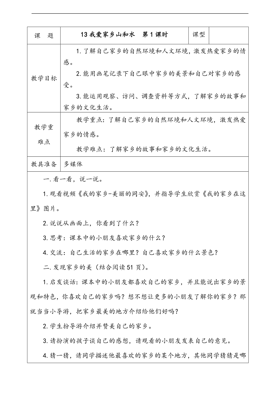 部編版二上道德與法治13.我愛(ài)家鄉(xiāng)山和水第1課時(shí)課件+配套教案+視頻素材.zip