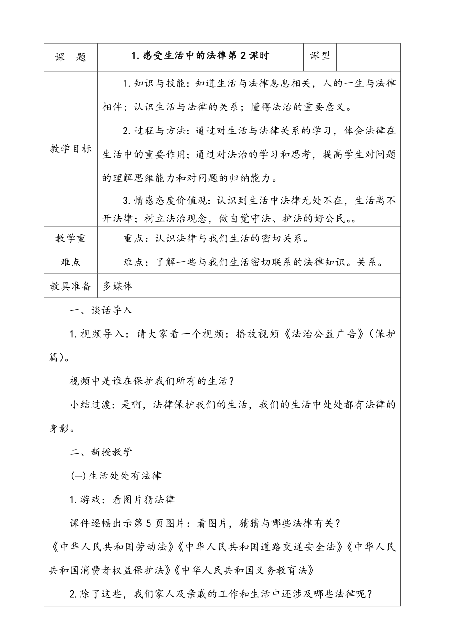 人教部編版道德與法治六年級上冊1.感受生活中的法律 第2課時課件+配套教案+視頻素材.zip