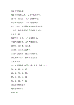初中復習專題：化學歌知識歌.docx