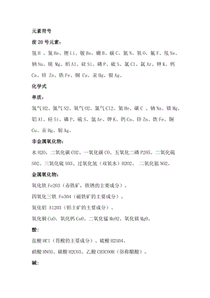 初中化學常考元素符號+化學式.docx