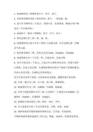 初中化學考試專題：填空題集合.docx