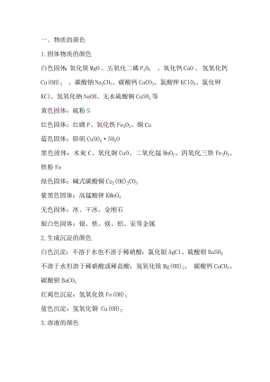 初中化學考試資料：物質的顏色.docx