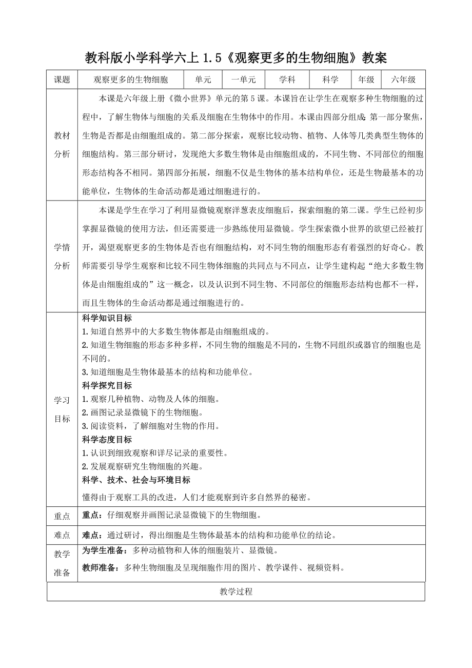教科版六上科學(xué)1.5《觀察更多的生物細胞》課件+教學(xué)設(shè)計（含素材）.rar