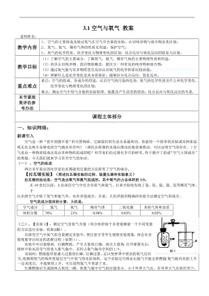 浙教版八下科學(xué)第3章第1節(jié)空氣和氧氣教案1.doc