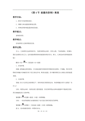 浙教版九上科學(xué)第4章第4節(jié) 能量的獲得1 教學(xué)案.doc