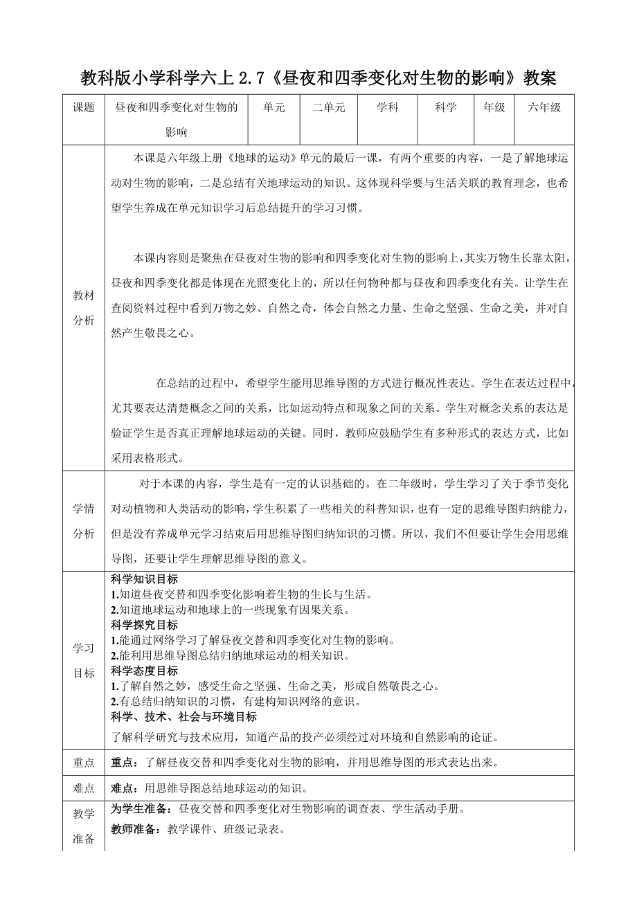 教科版六上科學(xué)2.7晝夜和四季變化對(duì)生物的影響課件+教學(xué)設(shè)計(jì)（含素材）.rar