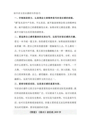 初中語文讀后感的寫作技巧及范文2篇.docx