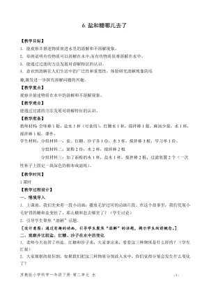 蘇教版一年級下冊科學6.鹽和糖哪兒去了-教案（李老師）.doc