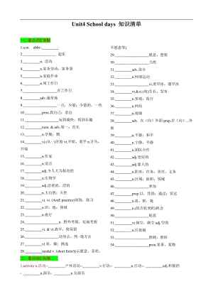 24新譯林版七年級(jí)上英語(yǔ)Unit4Schooldays知識(shí)清單（默寫(xiě)版）.docx