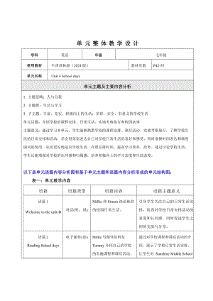 24新譯林版七上英語Unit4 School days 大單元整體教學(xué)分析.docx