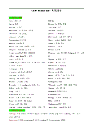 24新譯林版七年級(jí)上英語(yǔ)Unit4Schooldays知識(shí)清單（記憶版）.docx