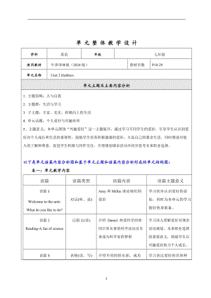 24新譯林版七上英語Unit2Hobbies.大單元整體教學分析.docx