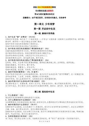 新教材人教部編版七年級上冊道德與法治2024全冊知識點.docx