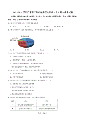 2023-2024學年廣東省廣州市越秀區九年級（上）期末化學試卷（含答案）.docx