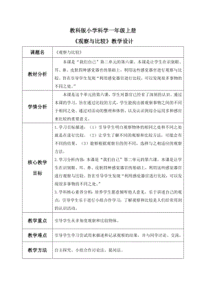 【核心素養】教科版小學科學一年級上冊 6.觀察與比較教案.docx