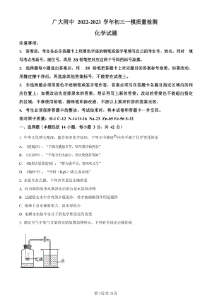 2023年廣東省廣州市廣大附中中考一模化學(xué)試題（含答案）.docx