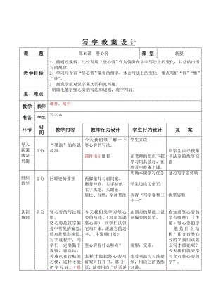 人美版小學書法四年級下冊第6課豎心旁教學設計.doc