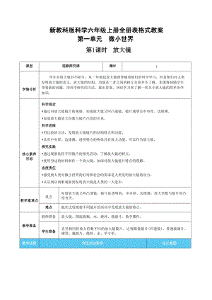 新教科版小學(xué)科學(xué)六年級上冊表格式核心素養(yǎng)目標(biāo)教案（全冊共61頁）.docx